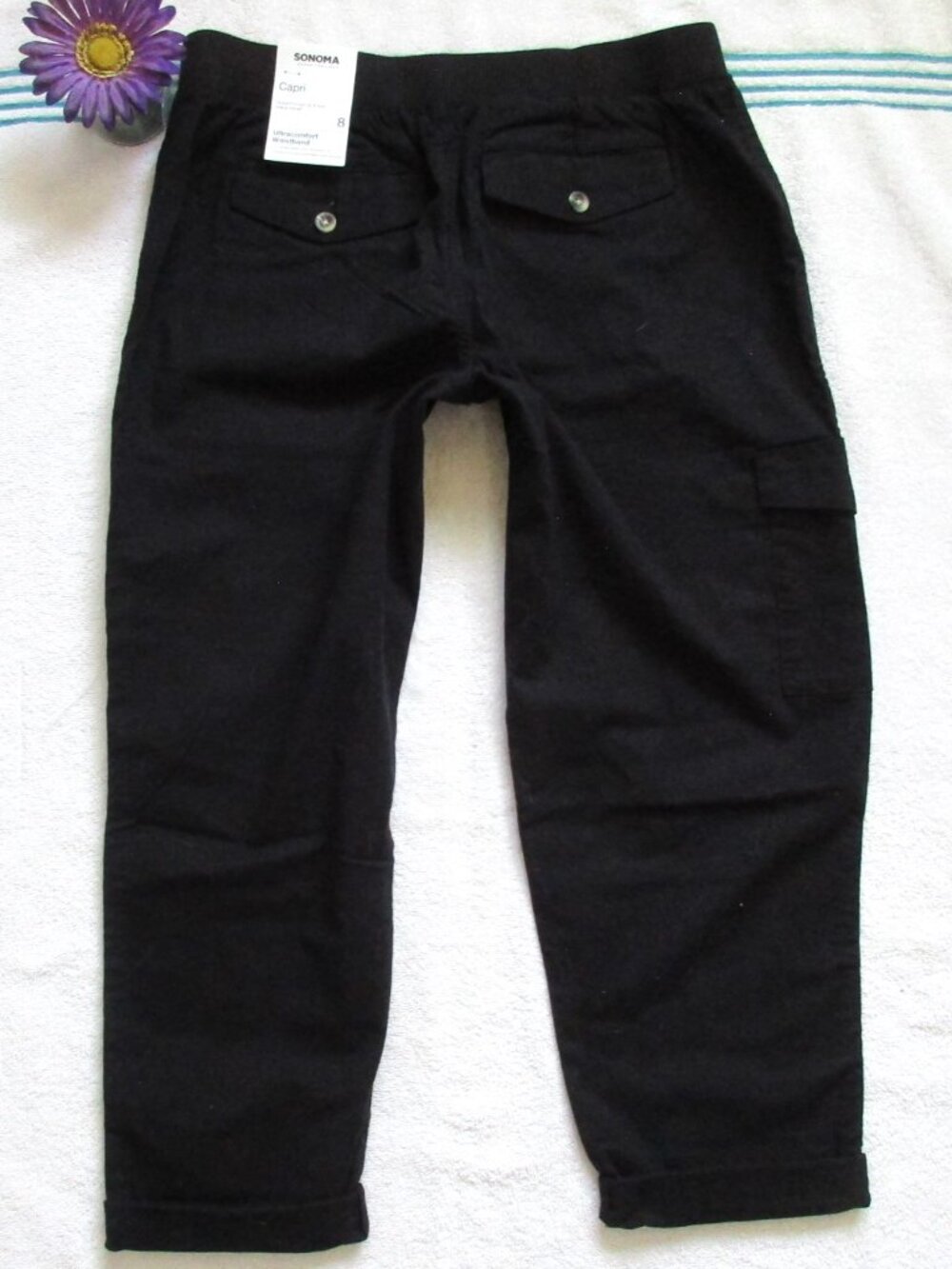 New SONOMA Pants Size 8 Black Cuffed Utility Capri - Picture 7 of 11